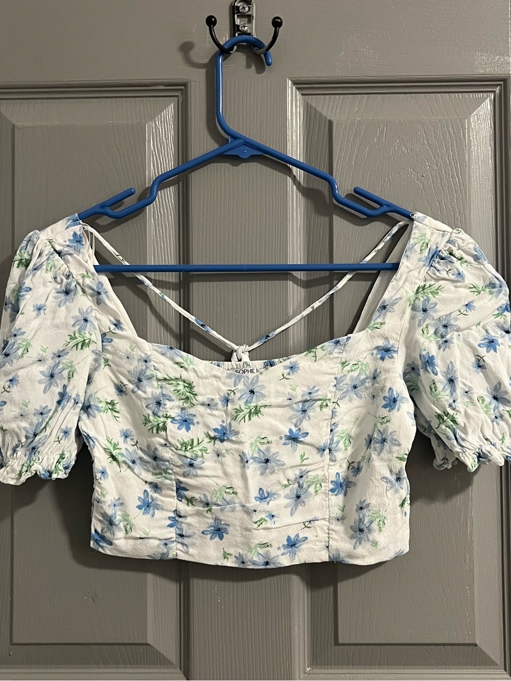 Sophie Rue White Crop Top with Blue Floral Print Flower Garden Summer